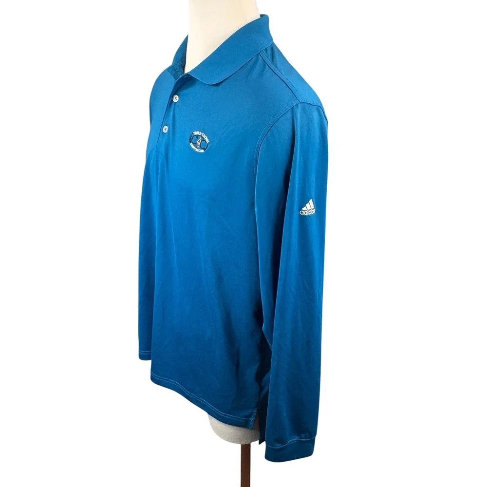 NWOT Adidas Golf Mens Climalite Long Sleeve Polo Shirt Blue Triple Crown CC Lg